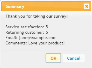 Example of confirmation box