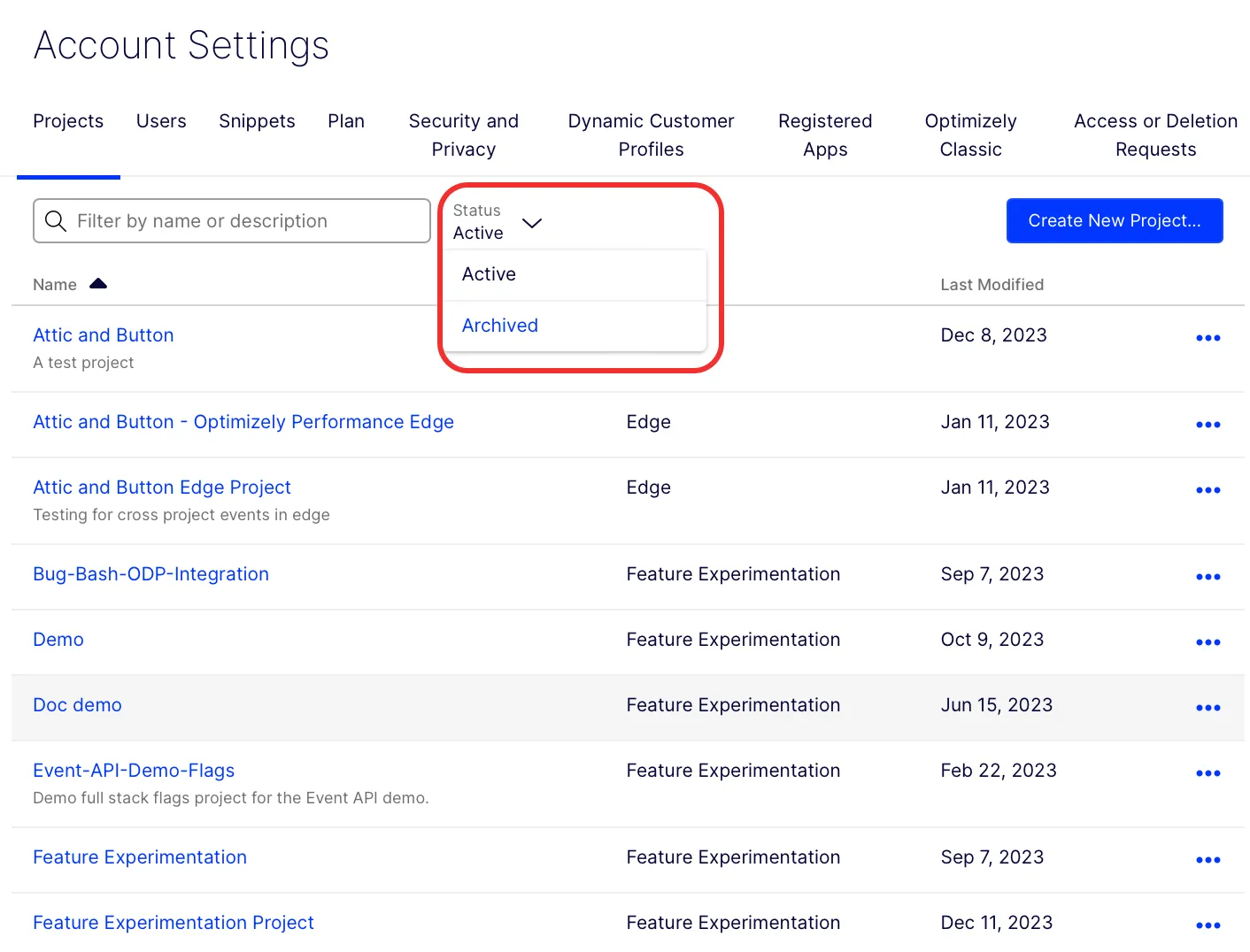 Click Status to select Archived