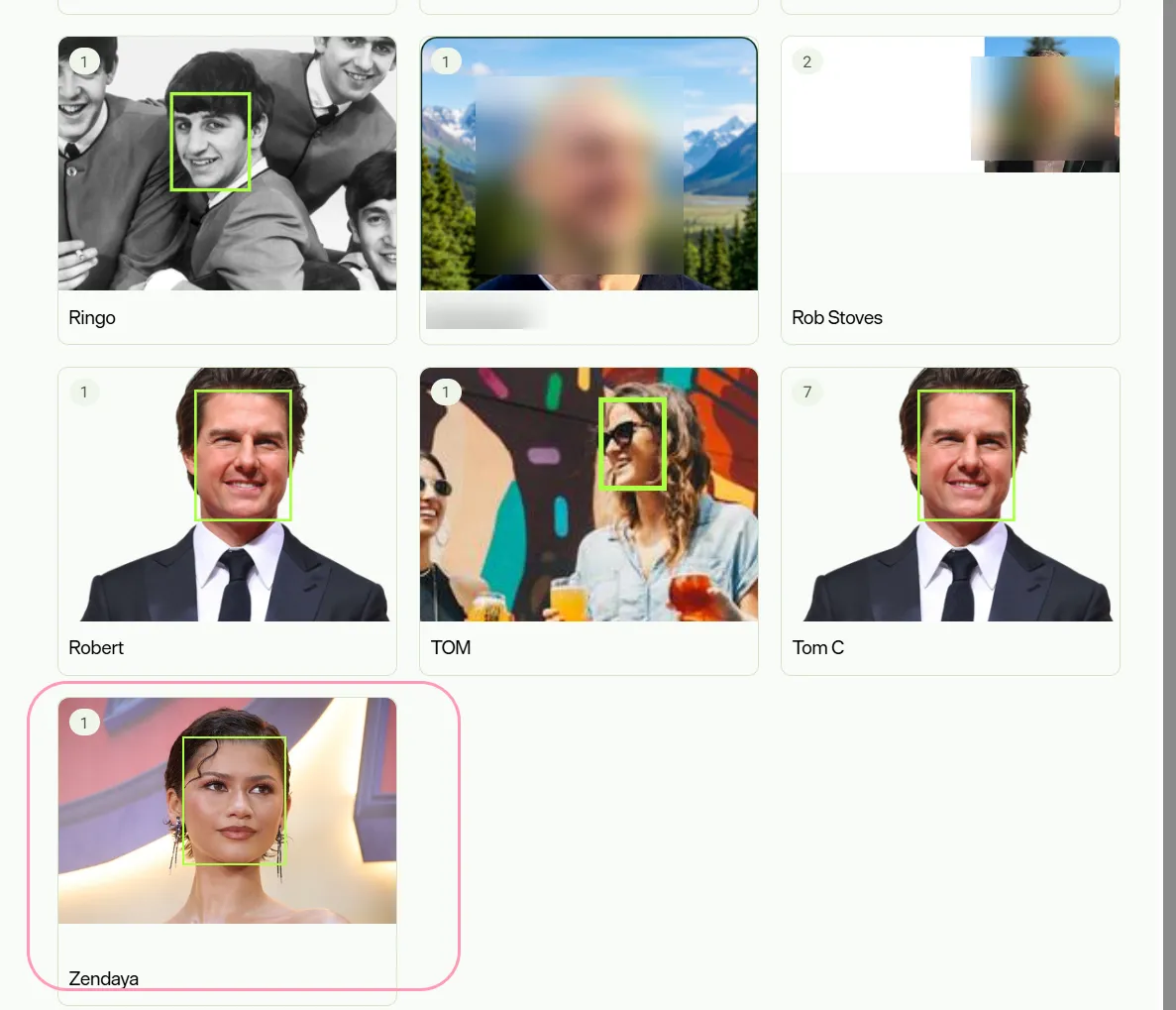 Screenshot of the Named People tab where a labeled person is highlighted