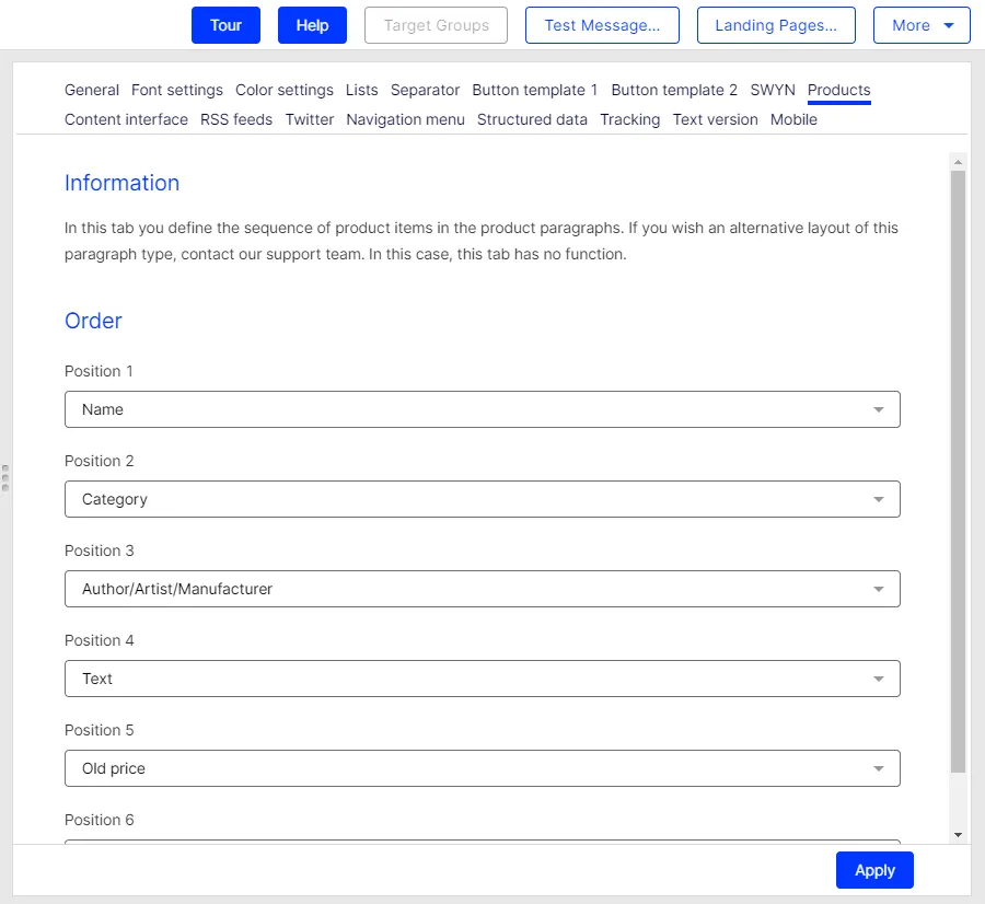 Image: Product tab, Order area Image: Product tab, Order area