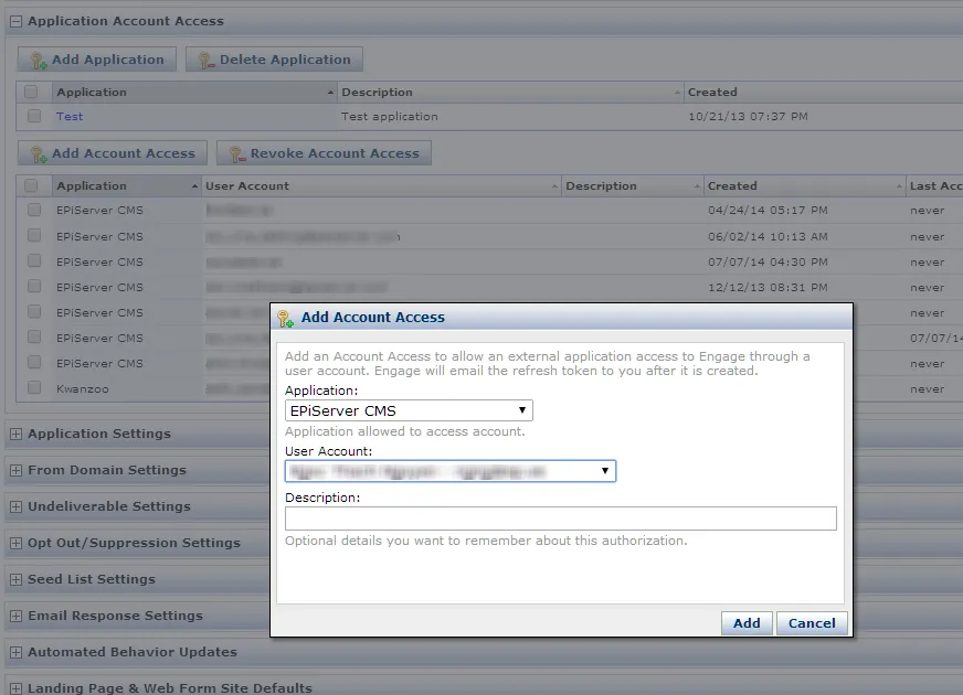 Silverpop add account access Silverpop add account access