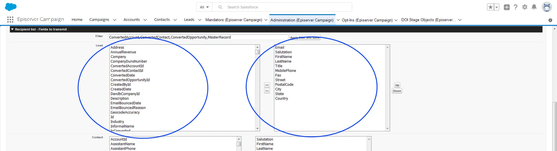 Image: Transfered data fields
