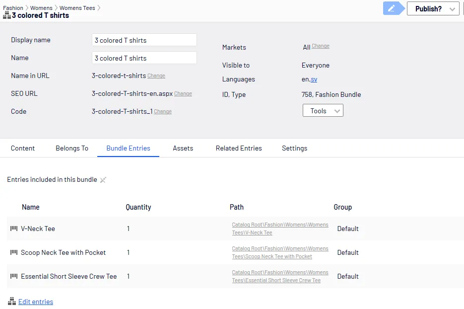 Image: Bundle Entries tab