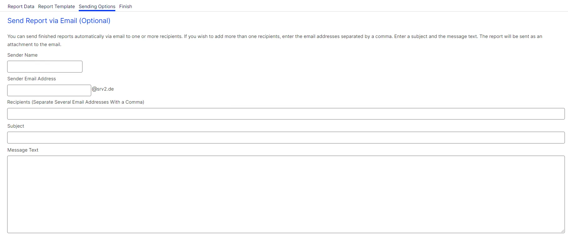 Image: New report – Sending options Image: New report – Sending options