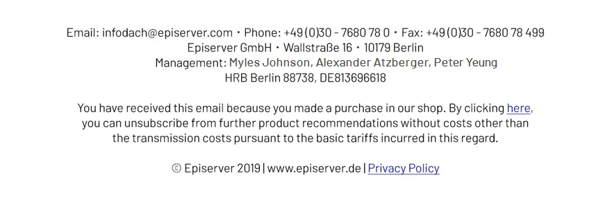 Image: Example email footer Image: Example email footer