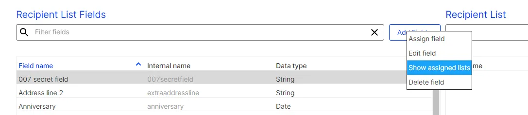 Image: Configuring the recipient list field
