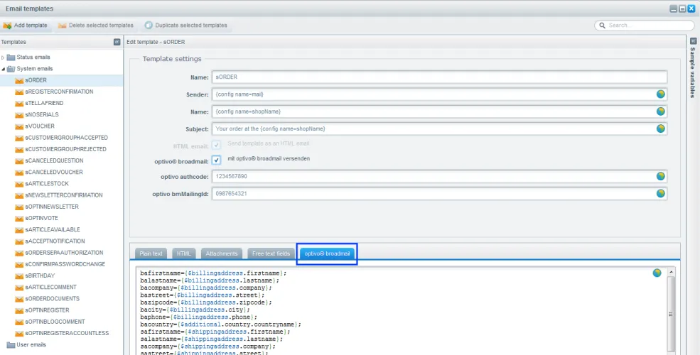 Image: optivo broadmail tab