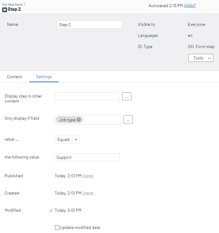 Settings tab setup Settings tab setup