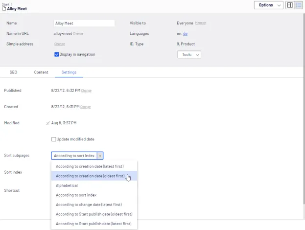 Sort page order in menus Sort page order in menus