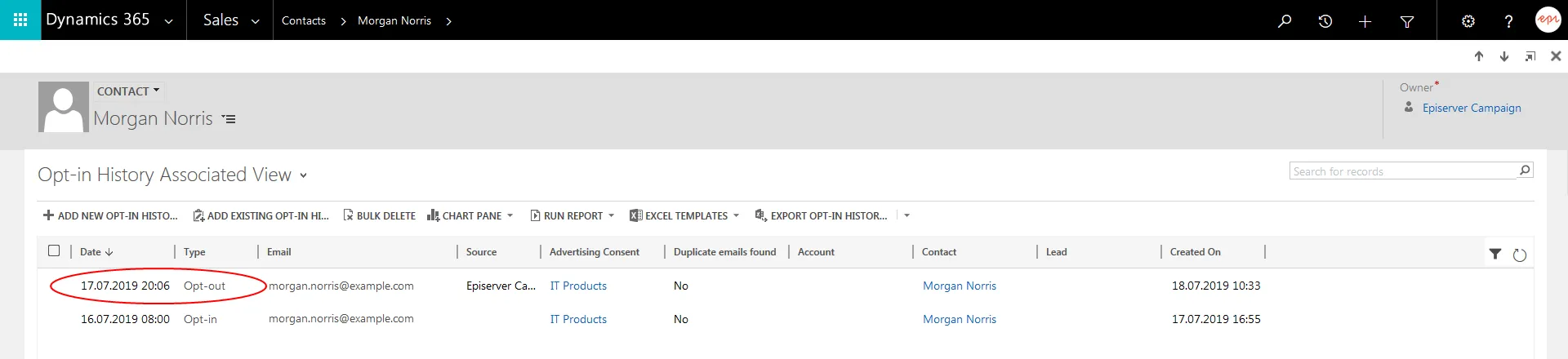 Bild: Aktuellester Eintrag in der Opt-In-Hinstorie Bild: Aktuellester Eintrag in der Opt-In-Hinstorie