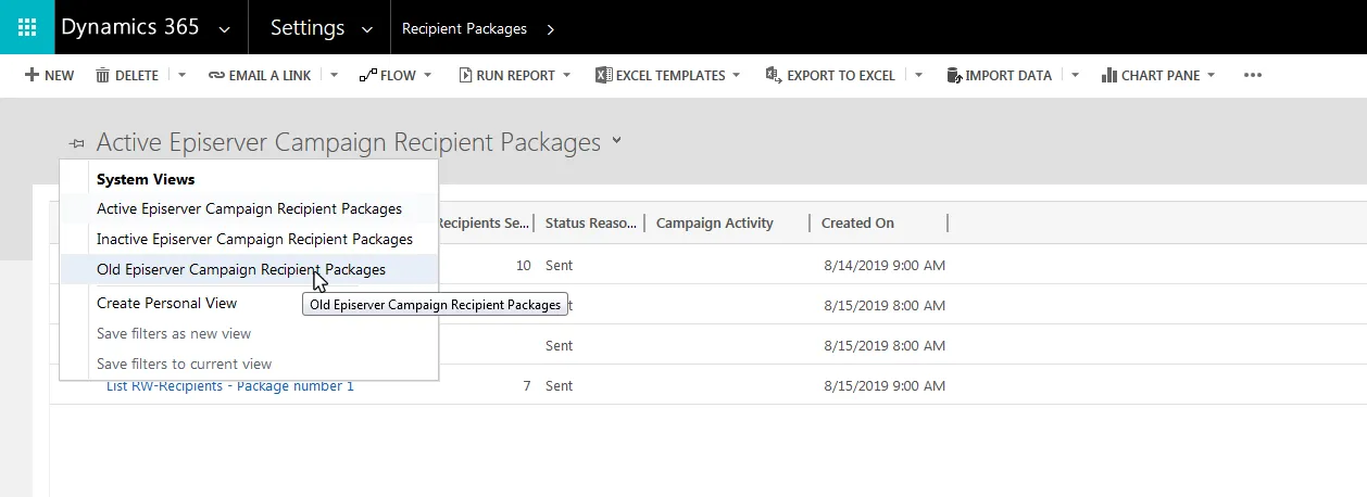 Image: Select old recipient packages