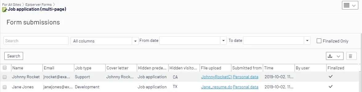Job application 2 form submissions Job application 2 form submissions