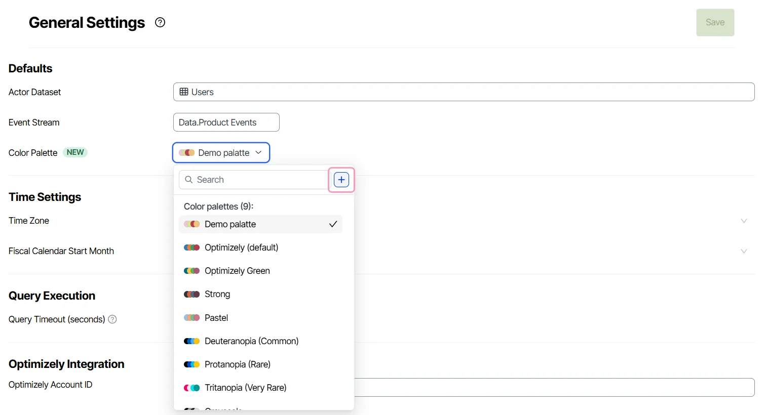 Add New Create Palette option in the Color Palette drop-down list
