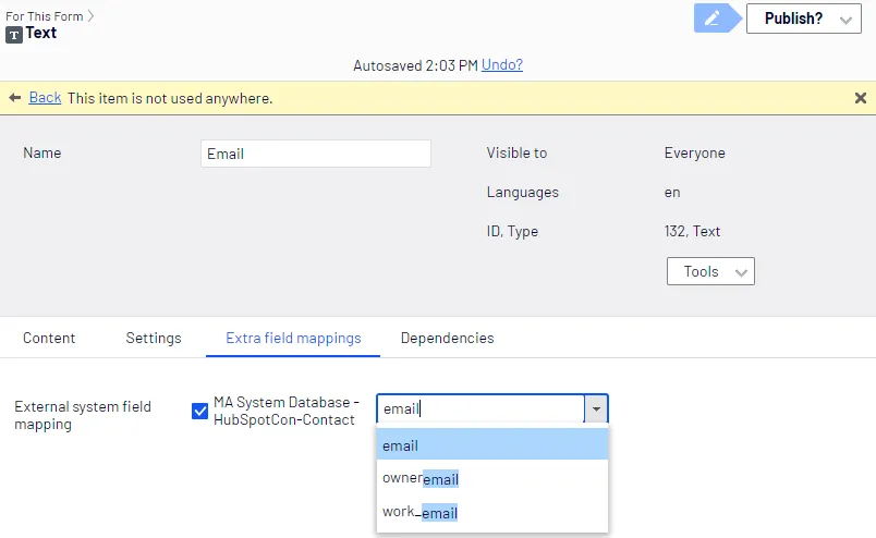 Mapping a HubSpot database field to a form field Mapping a HubSpot database field to a form field