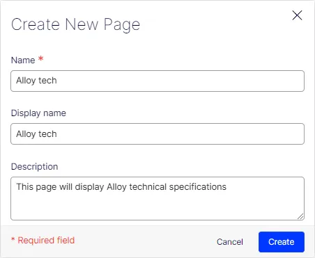 Create a page type from the Settings view