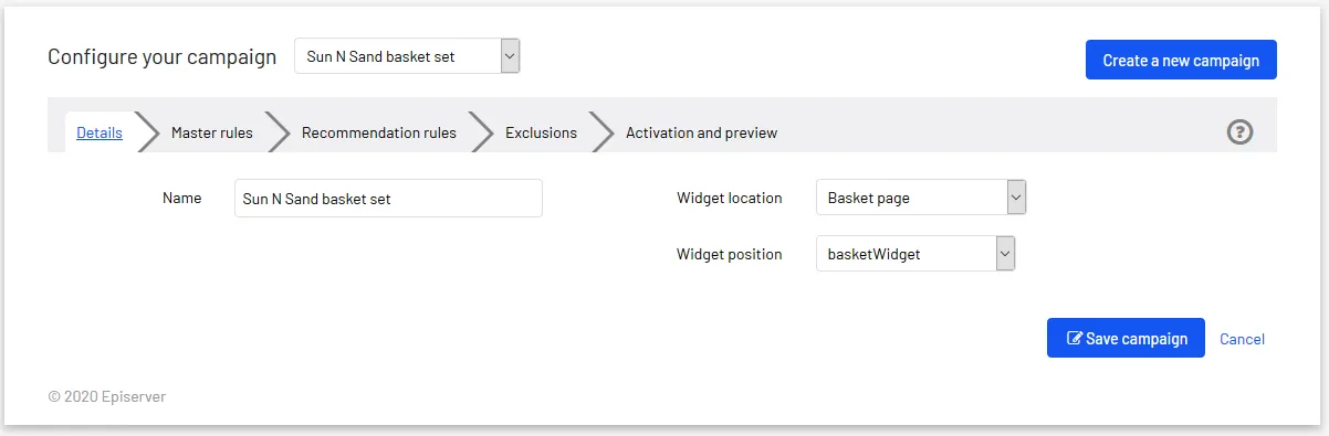 Details tab in the basket page recommendations campaign