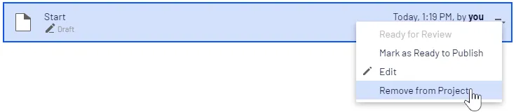 Screenshot of the context menu showing the Remove from Project option Screenshot of the context menu showing the Remove from Project option