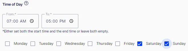 Time of day Criteria Time of day Criteria