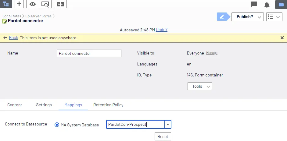 Pardot connector mapping