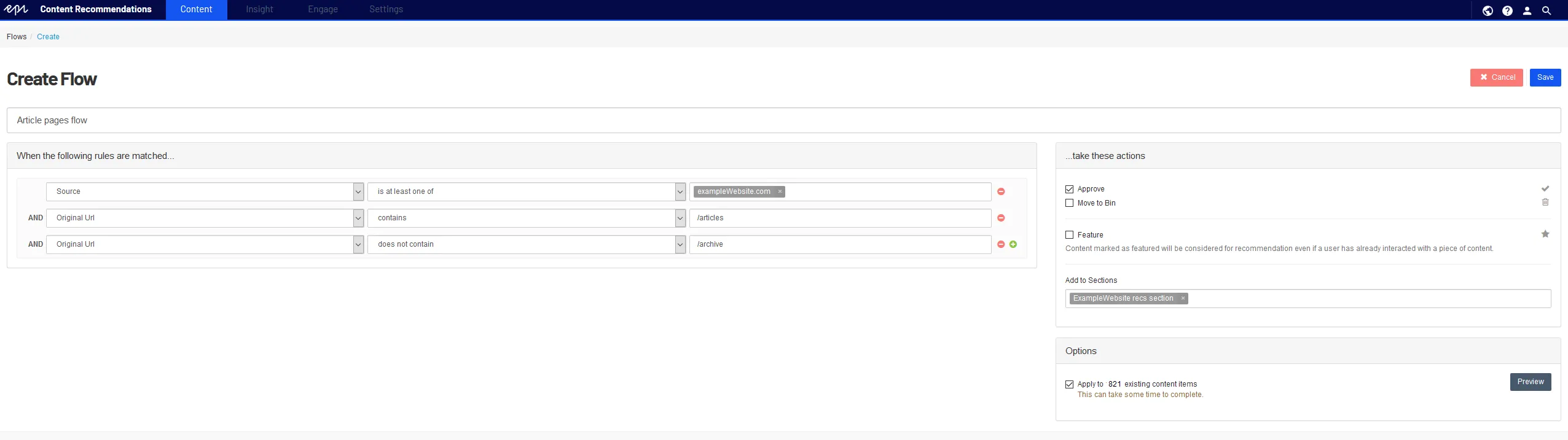 Final flow settings
