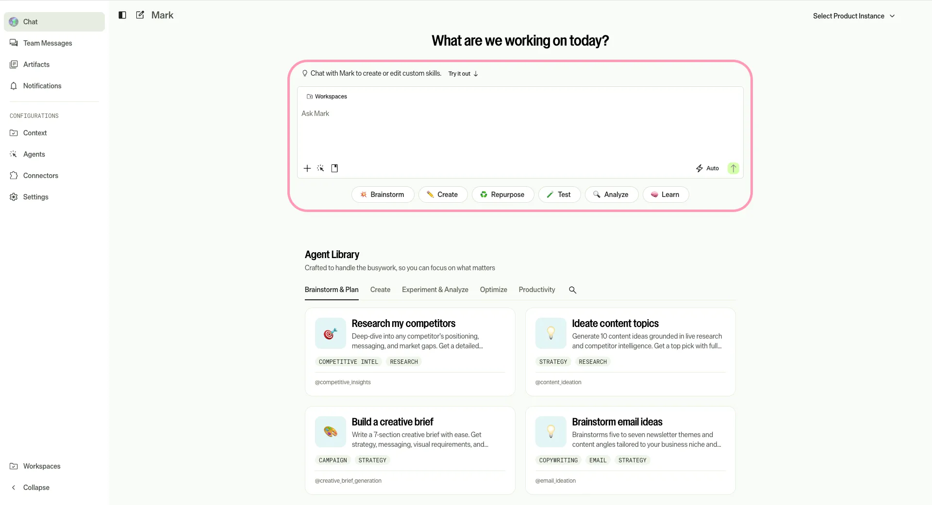 Screenshot of Mark chat where the chat box accepts your prompt