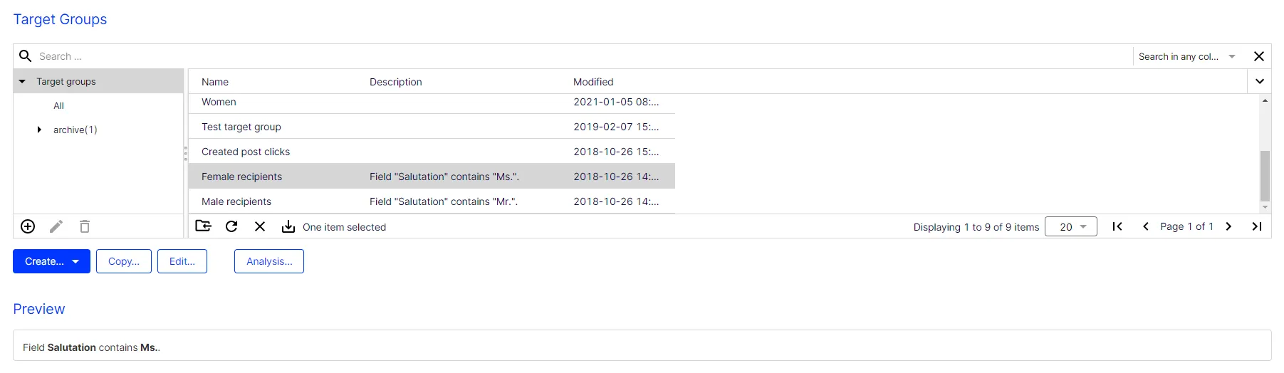 Image: Target groups overview Image: Target groups overview