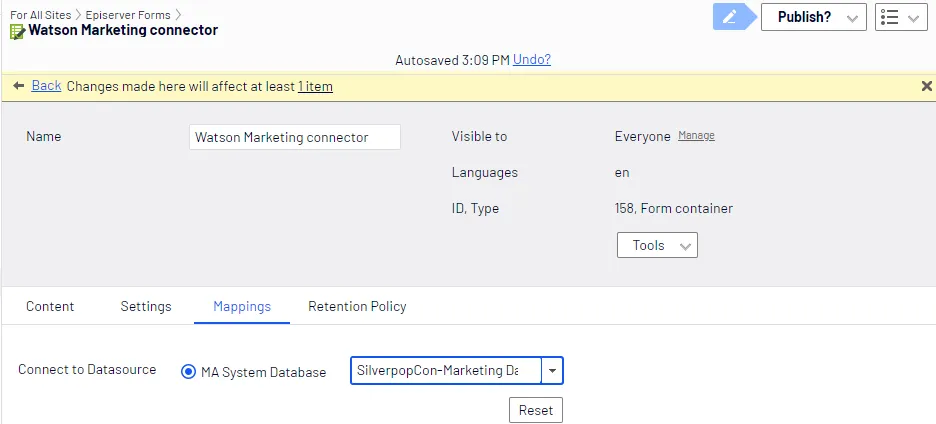 Mapping a Silverpop database field to a form field Mapping a Silverpop database field to a form field