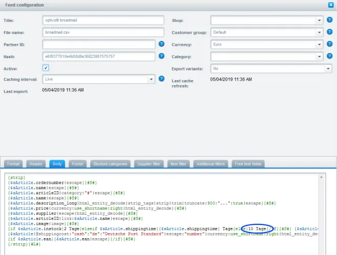 Image: Adjust sending time