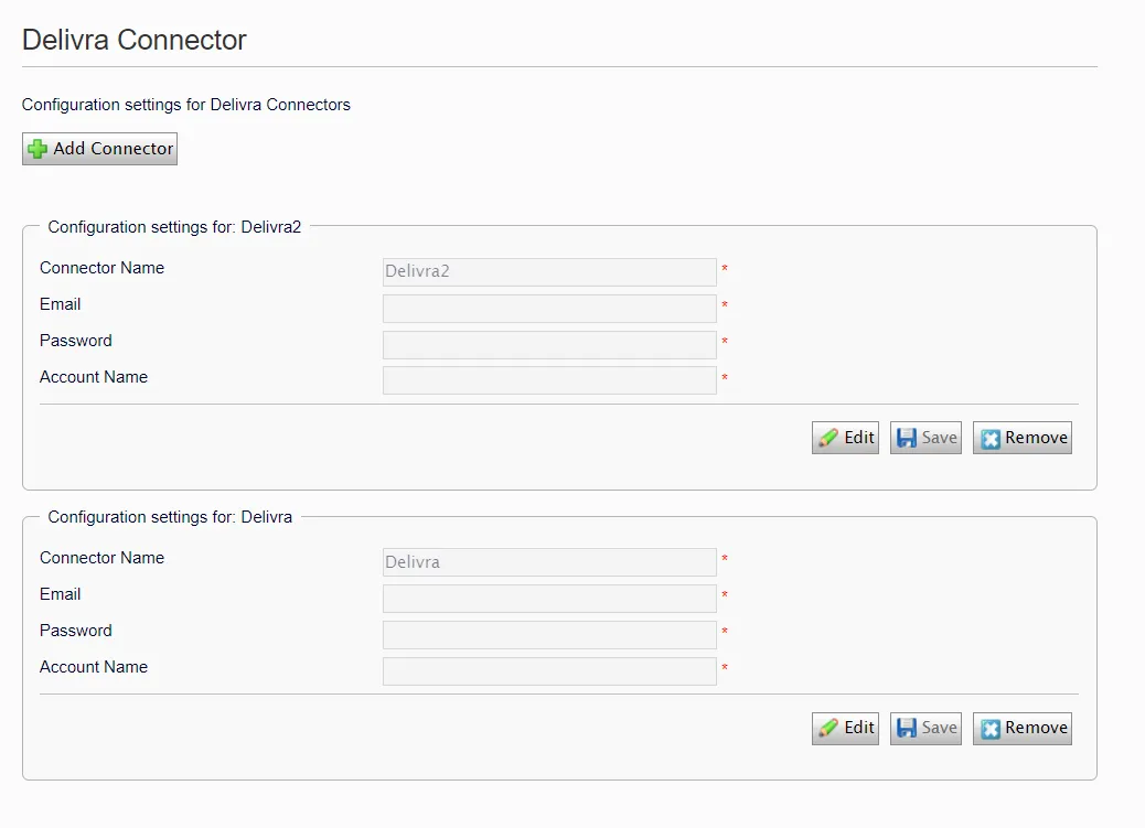 Delivra connector configuration form Delivra connector configuration form