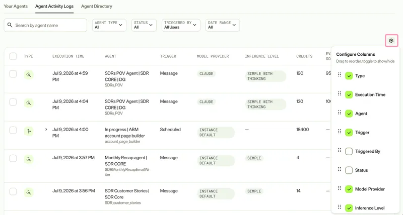 screenshot of the Configure Columns panel where column toggles are visible