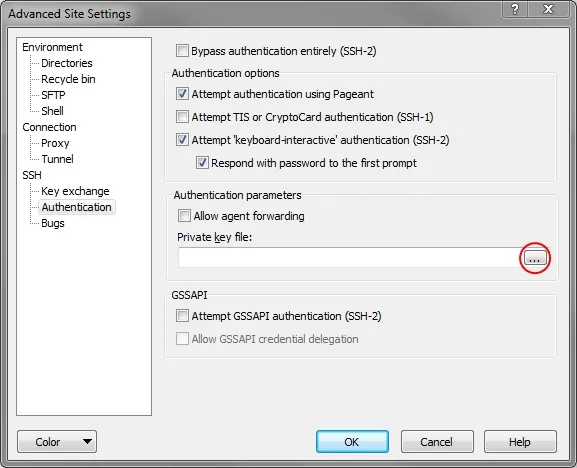 Image: Browse for Private key file Image: Browse for Private key file