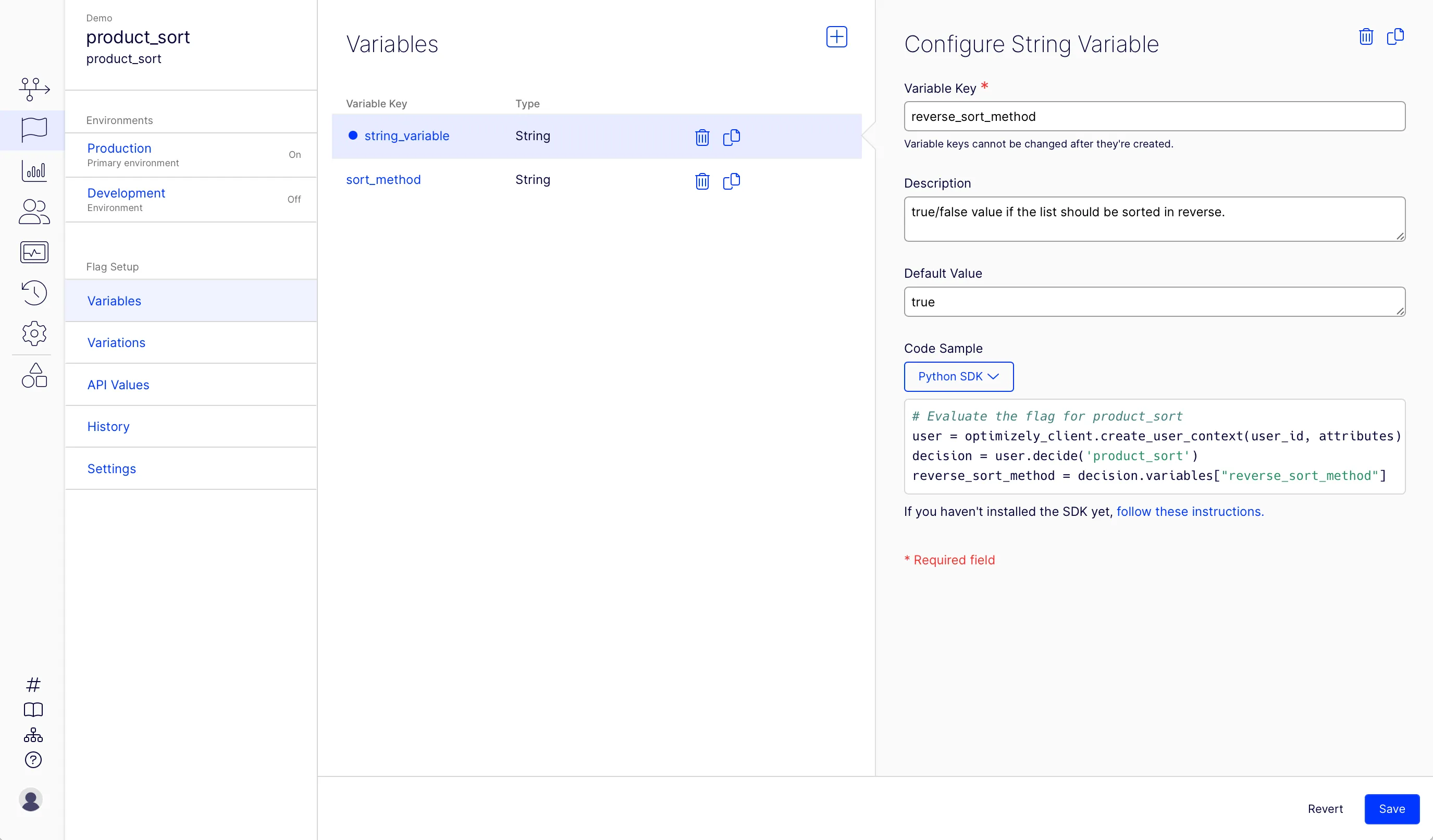 Configure variable screen
