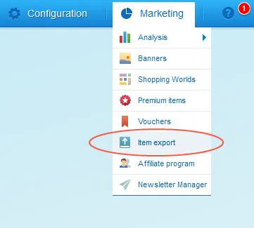 Bild: Produktexporte im Marketing-Menü Bild: Produktexporte im Marketing-Menü