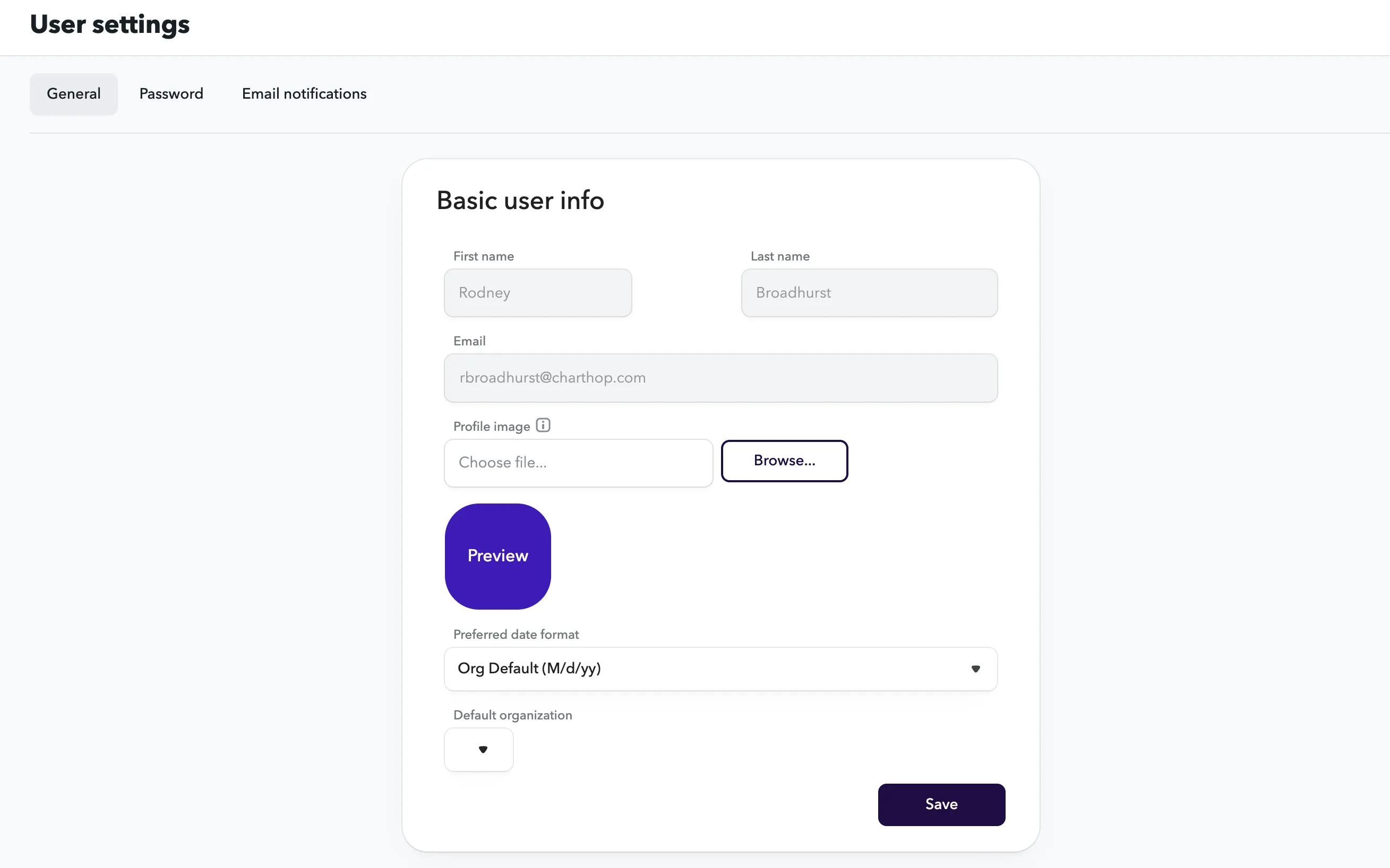 User settings User settings
