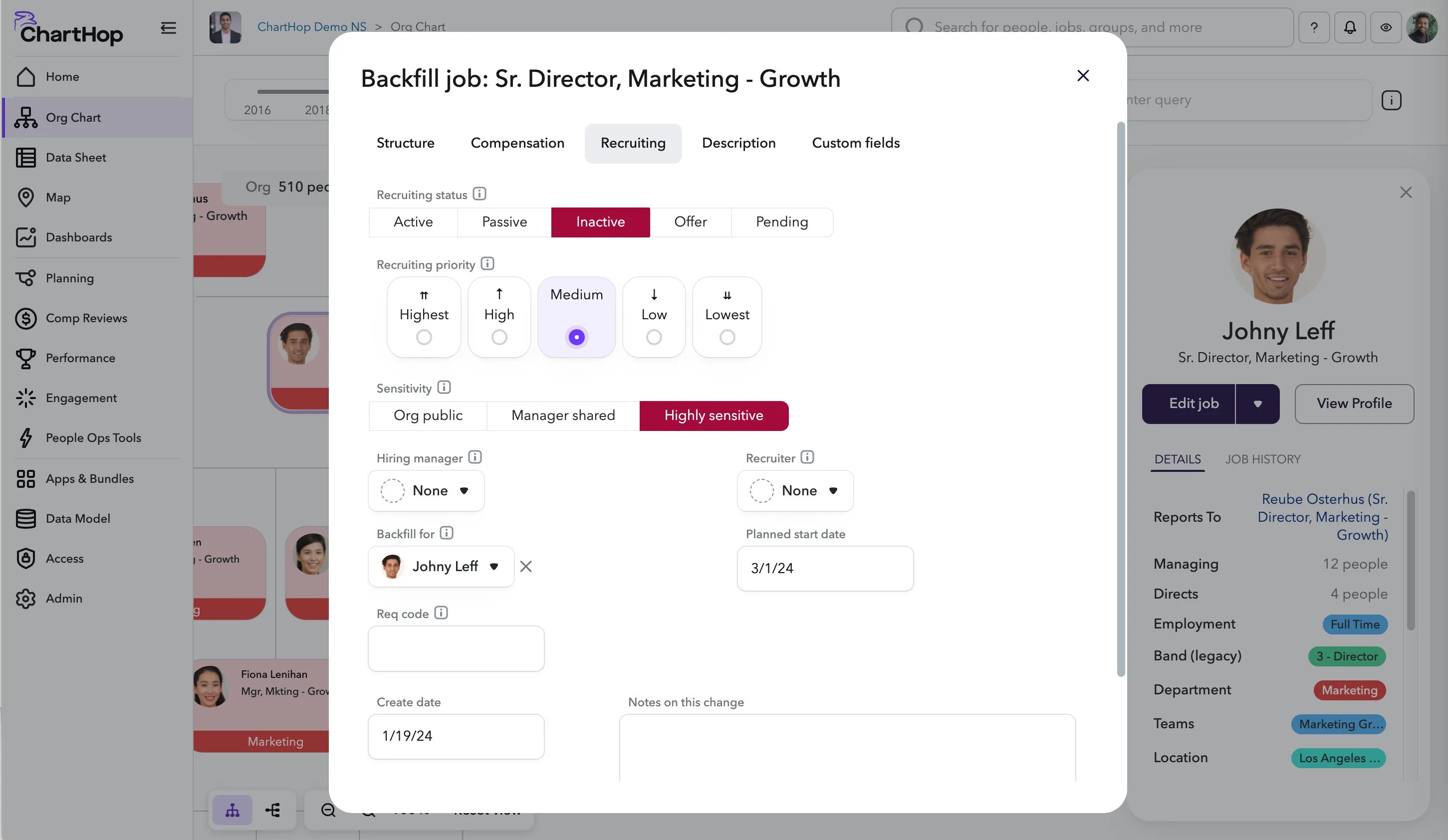 Adding a backfill from the Org Chart