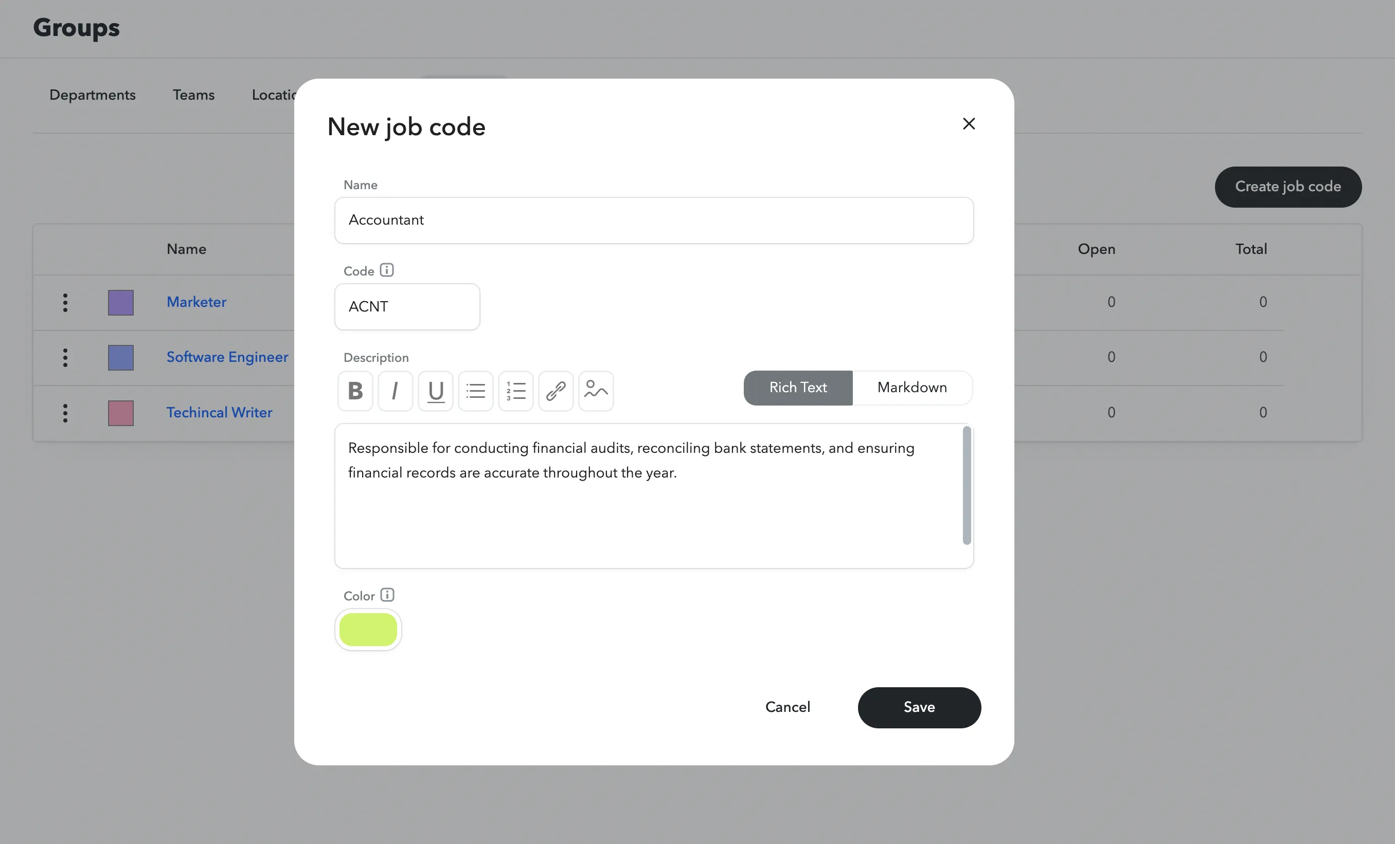 New job code