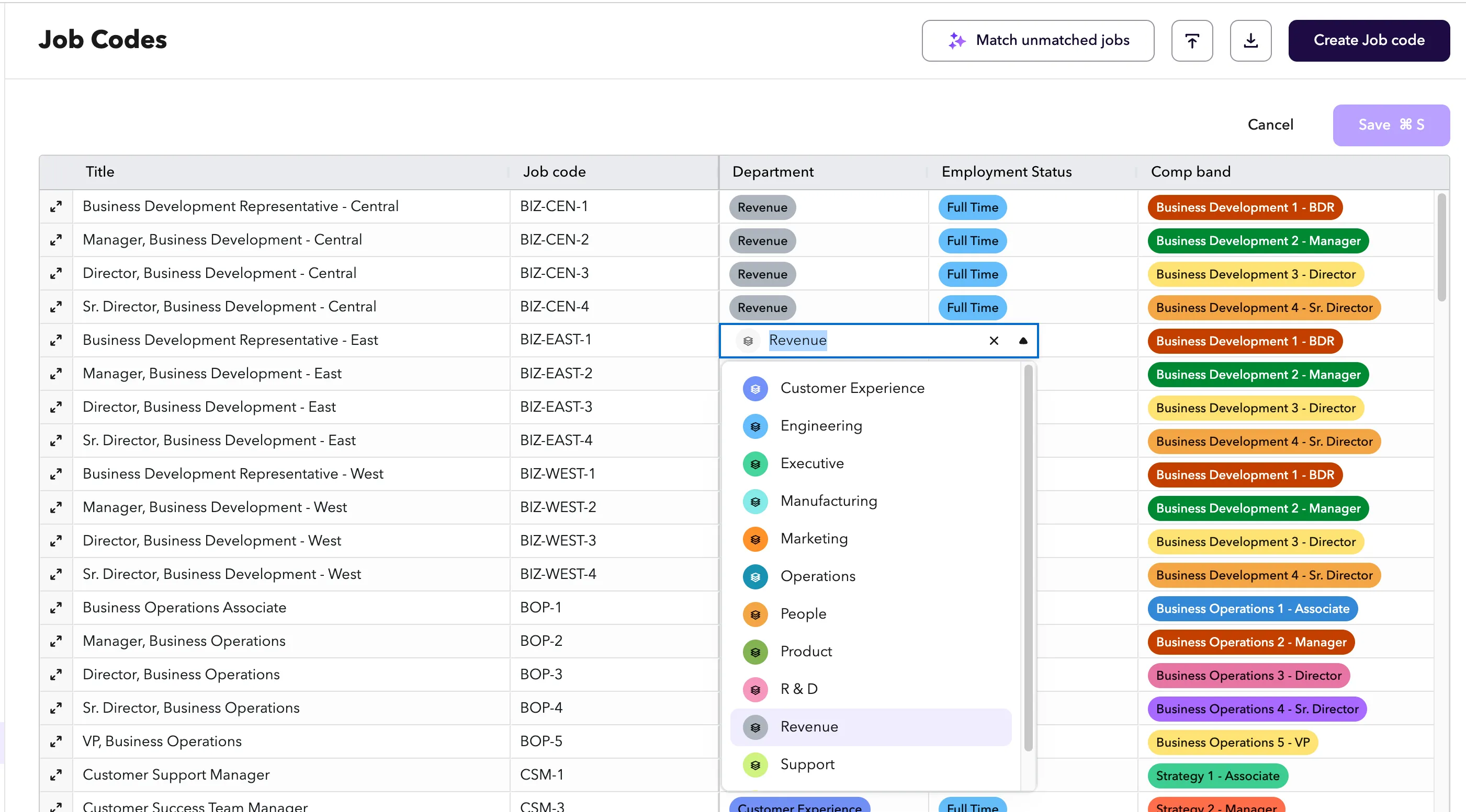 Editing a job code value