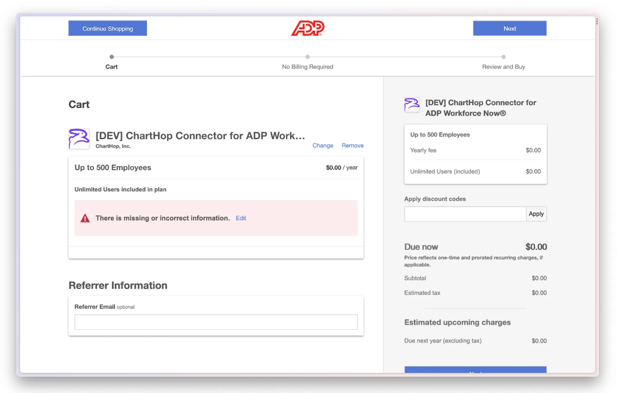 ADP checkout flow