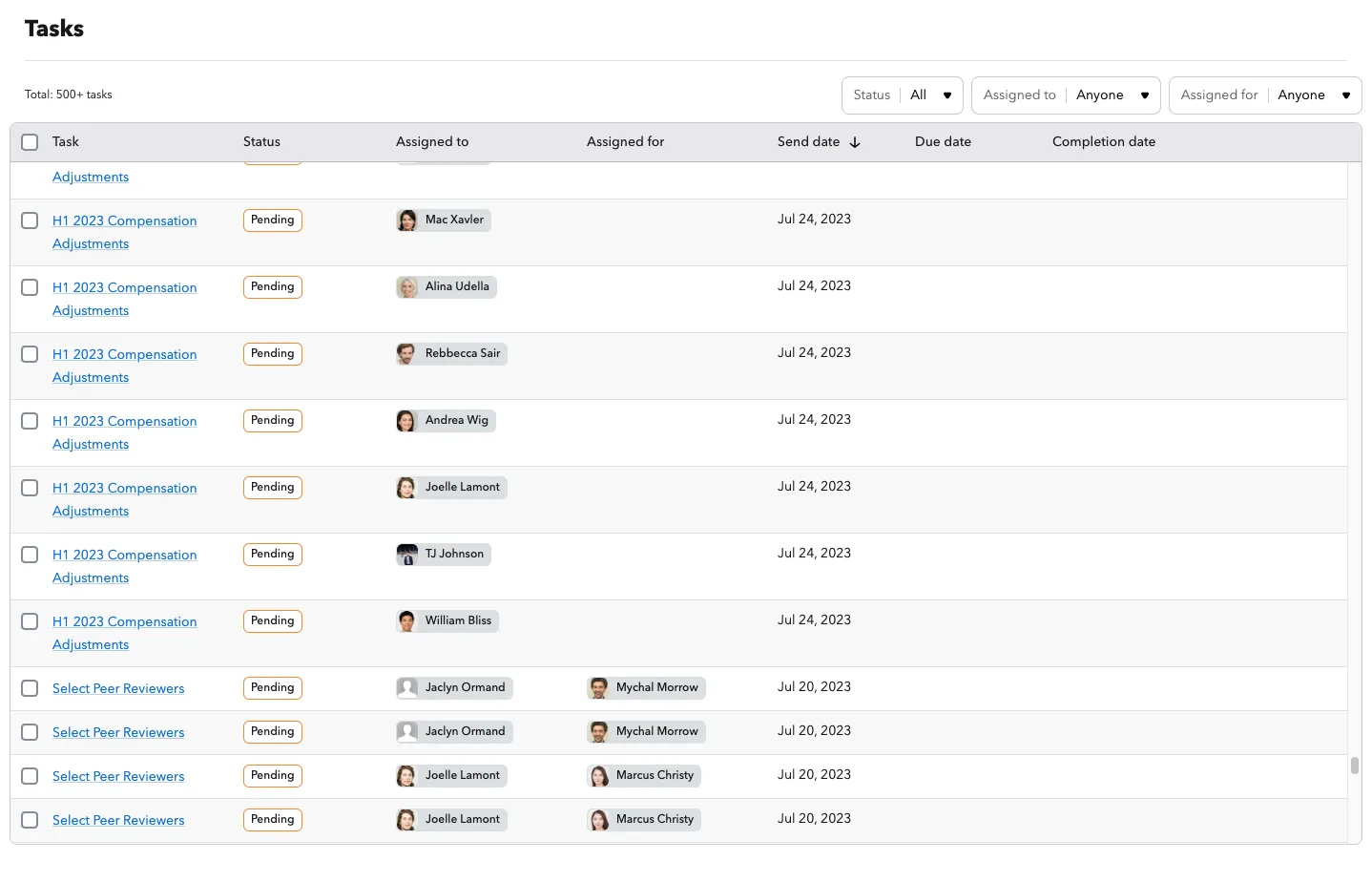 ChartHop Tasks Page