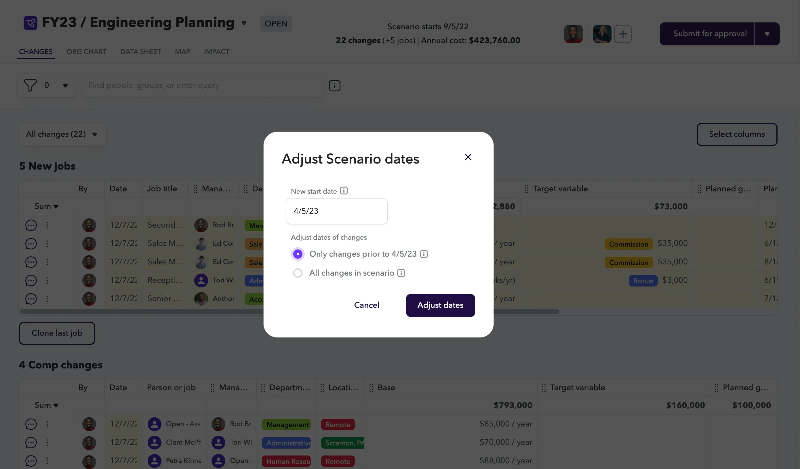 Adjust scenario dates