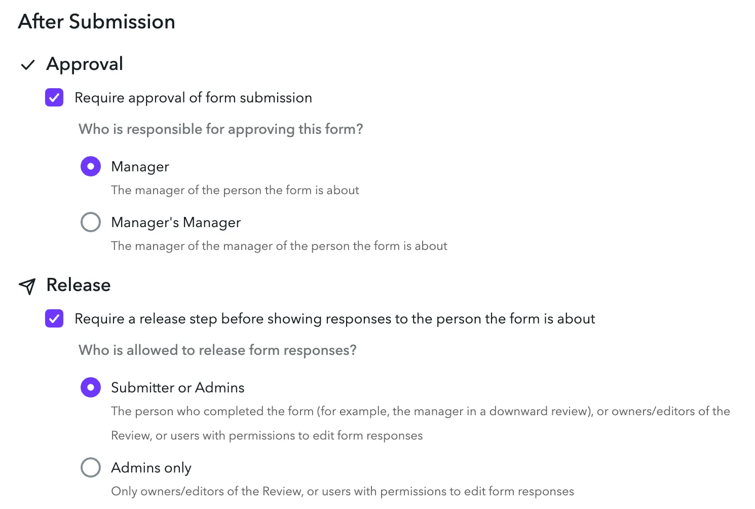 Approval and Release options