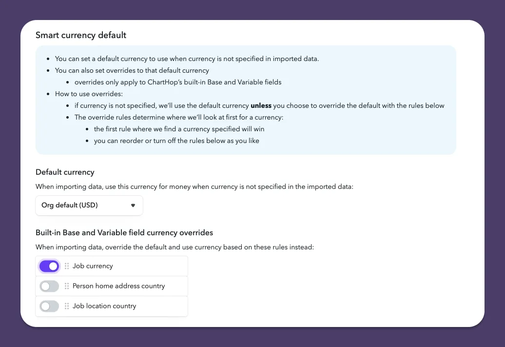 Smart currency defaults Smart currency defaults