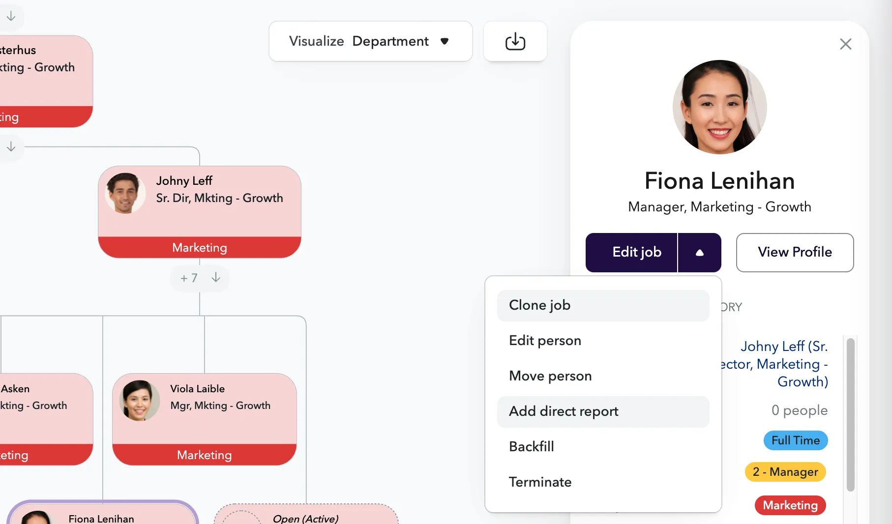 Adding a direct report from the Org Chart