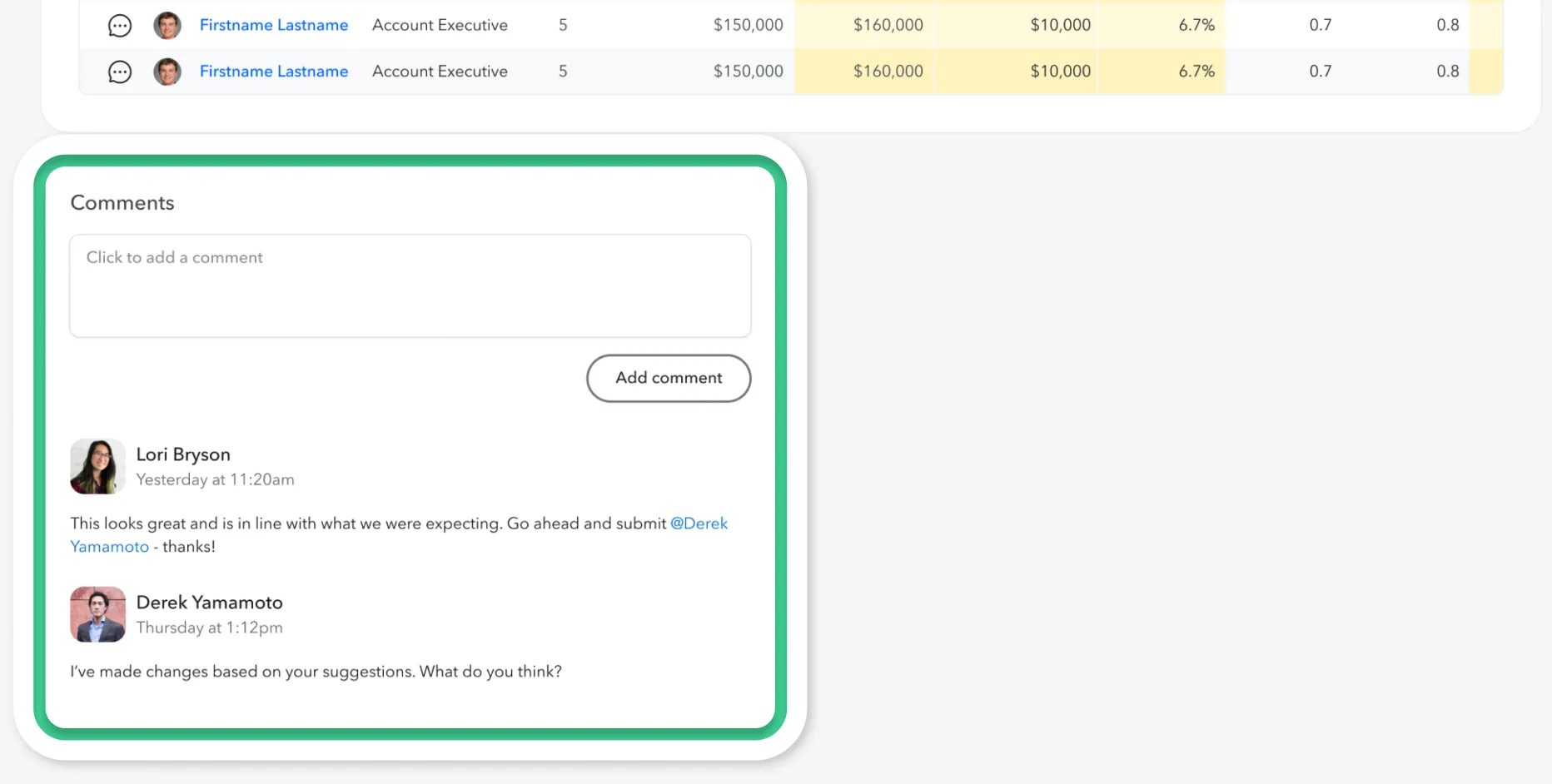 Overall compensation review comments