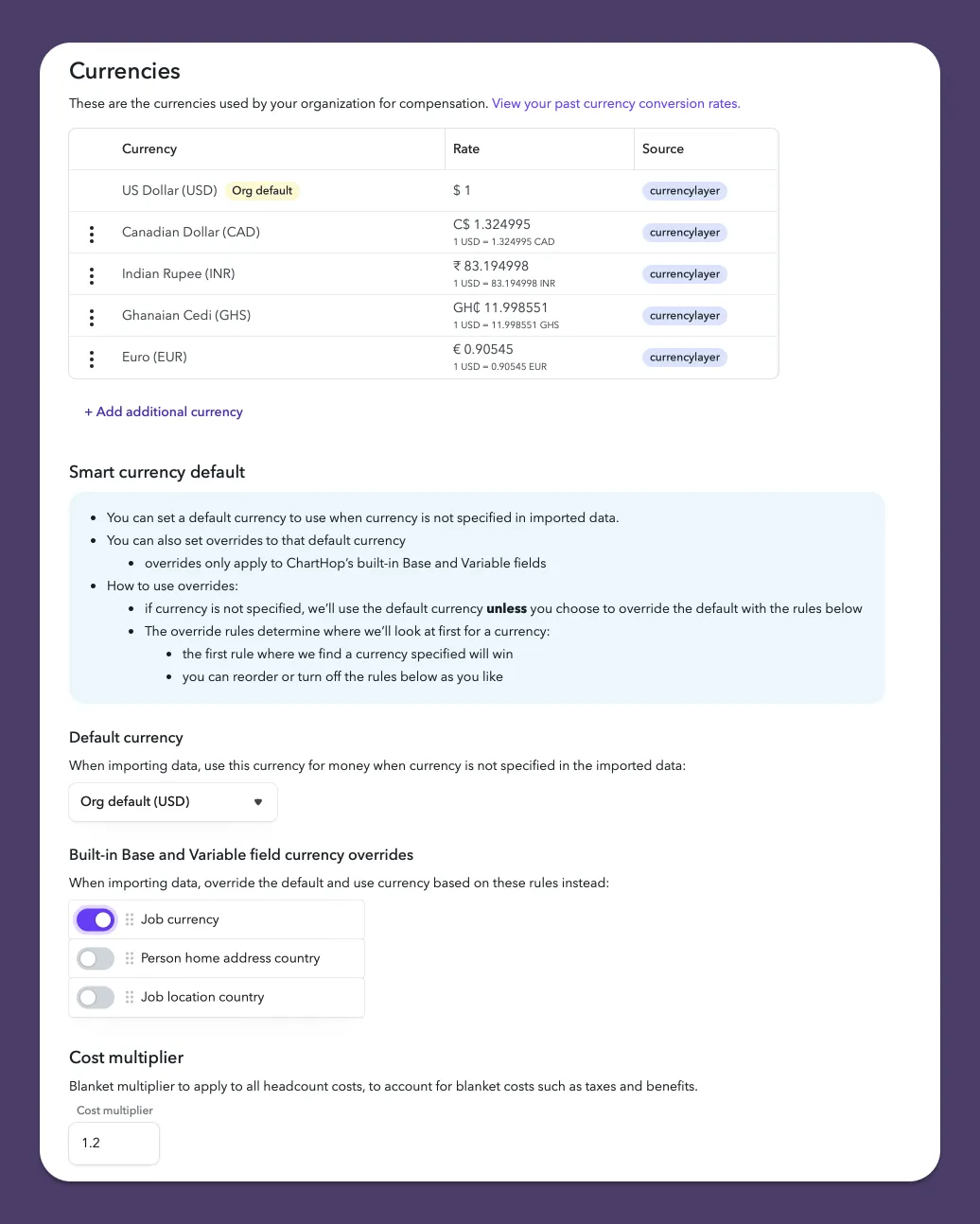 Currency Settings