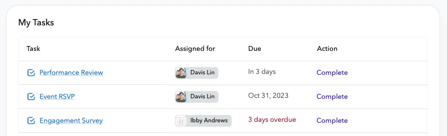 Example of tasks with due dates Example of tasks with due dates