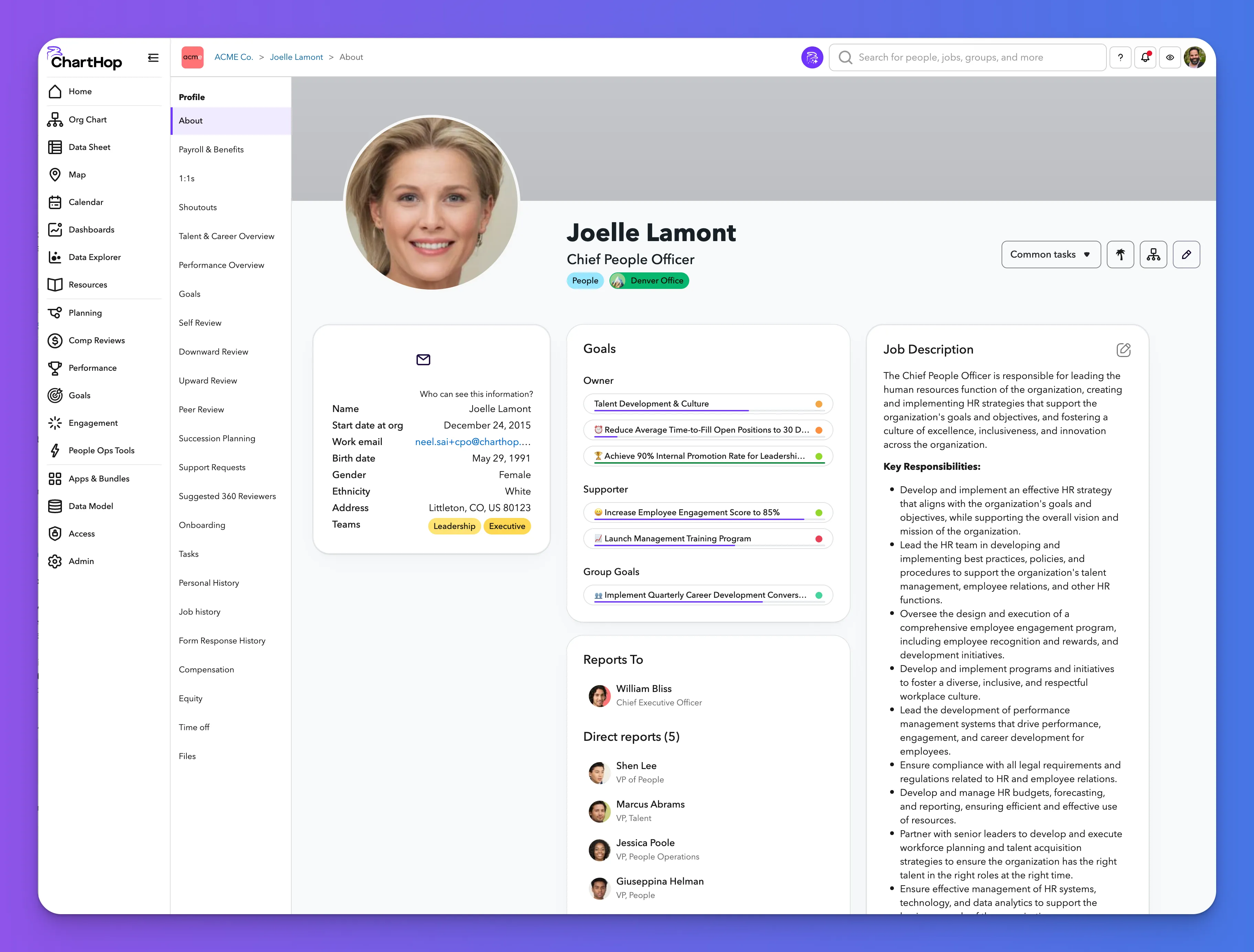 Profile page with Goals Profile page with Goals