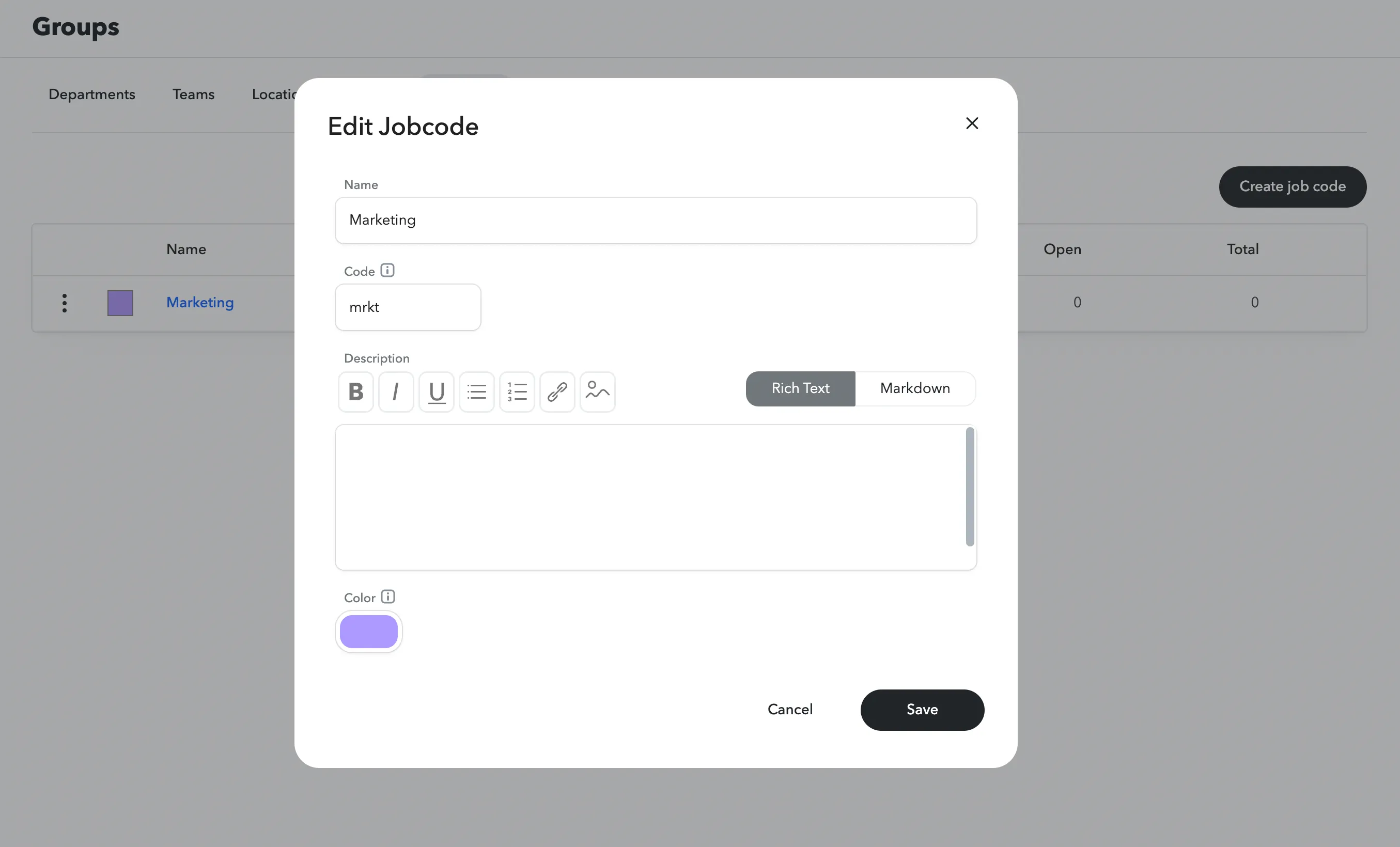 Edit job code