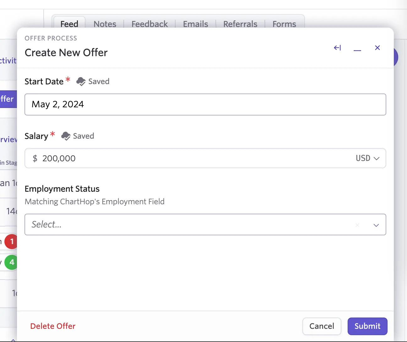 Setting ChartHop Information during offer Setting ChartHop Information during offer