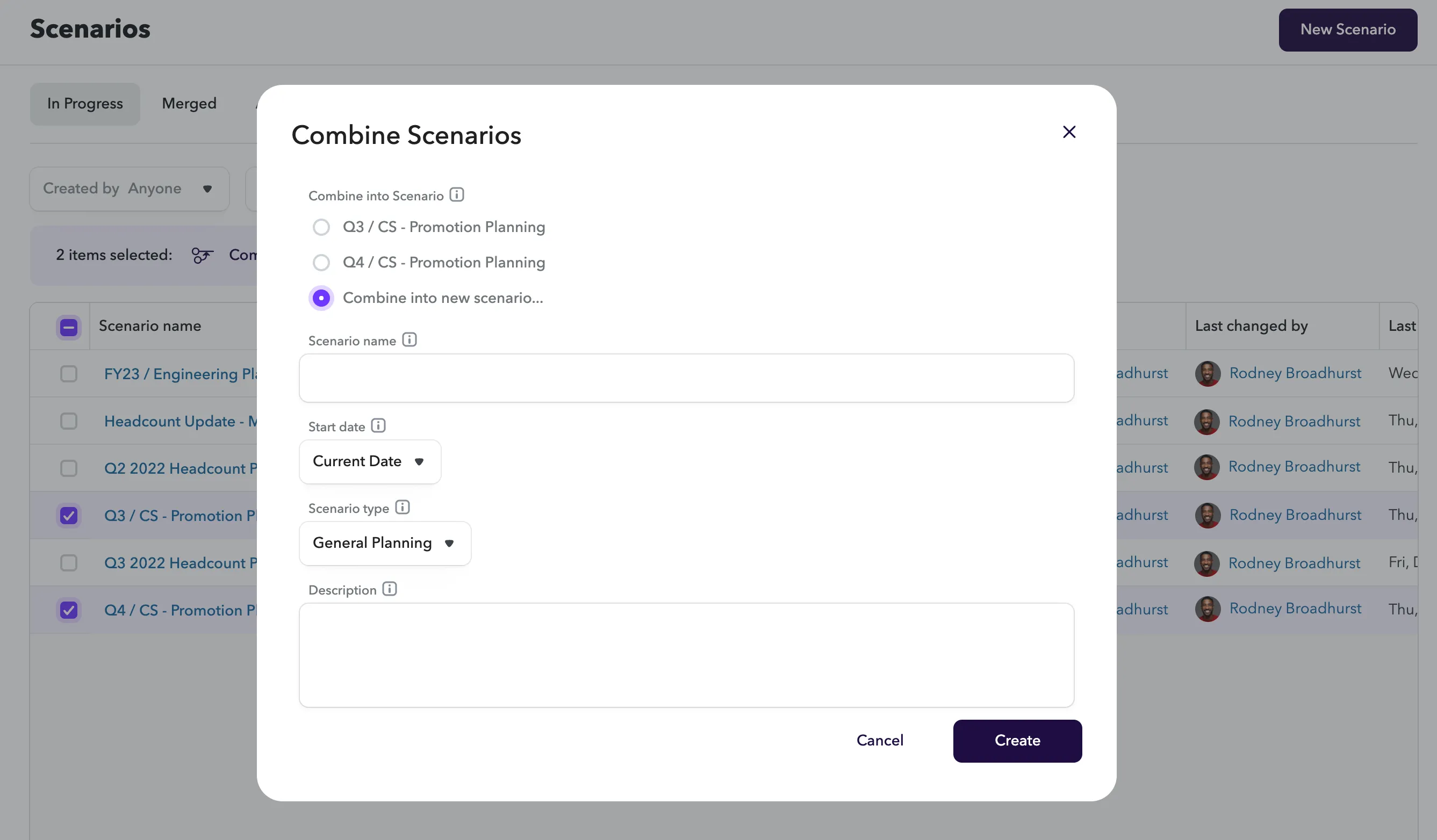 Combine scenarios